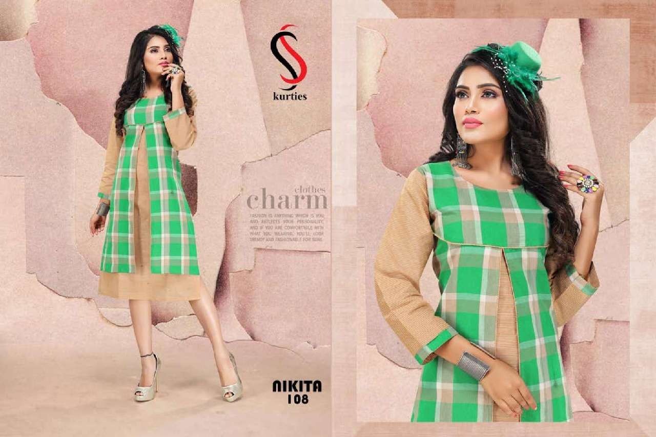 NIKITA BY S S KURTI 101 TO 108 SERIES BEAUTIFUL STYLISH FANCY COLORFUL CASUAL WEAR & ETHNIC WEAR & READY TO WEAR HANDLOOM COTTON KURTIS AT WHOLESALE PRICE
